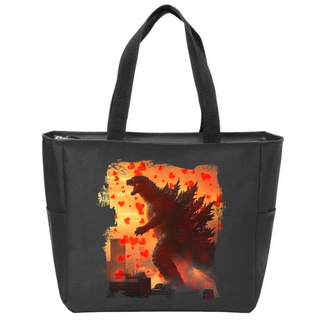 Funny Valentines Day Japanese Kaiju Monster Zip Tote Bag