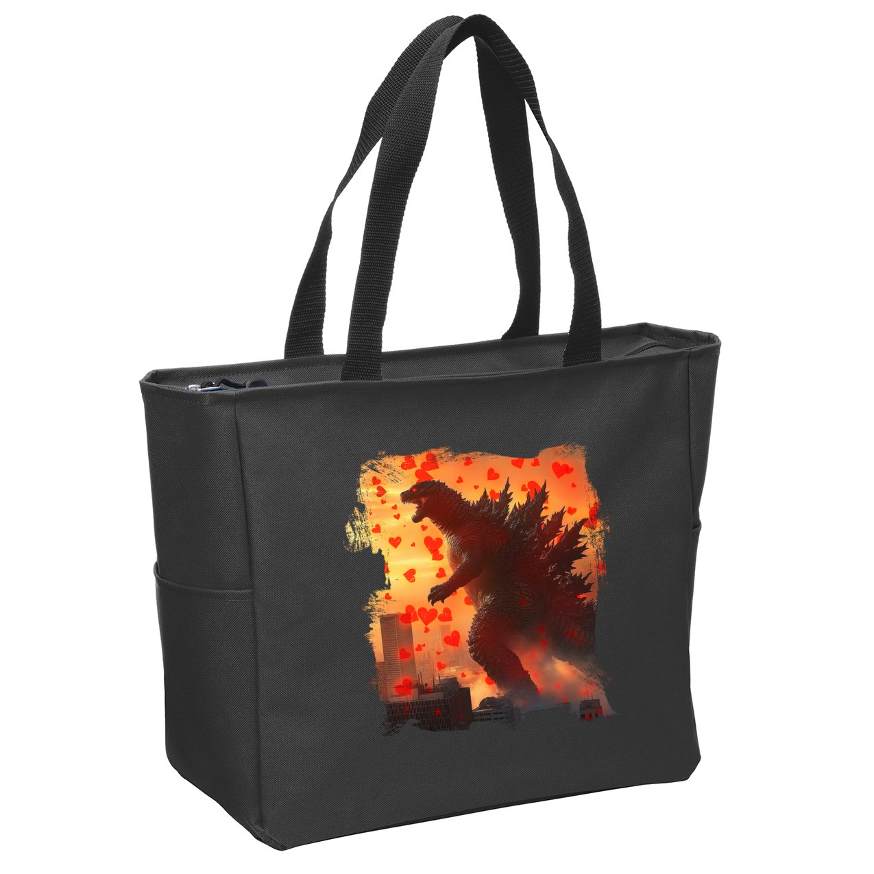 Funny Valentines Day Japanese Kaiju Monster Zip Tote Bag