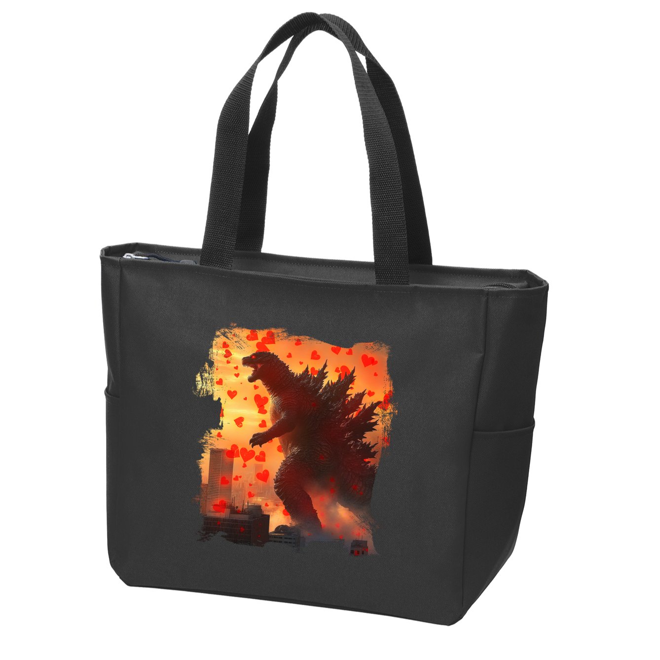 Funny Valentines Day Japanese Kaiju Monster Zip Tote Bag