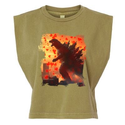 Funny Valentines Day Japanese Kaiju Monster Garment-Dyed Women's Muscle Tee