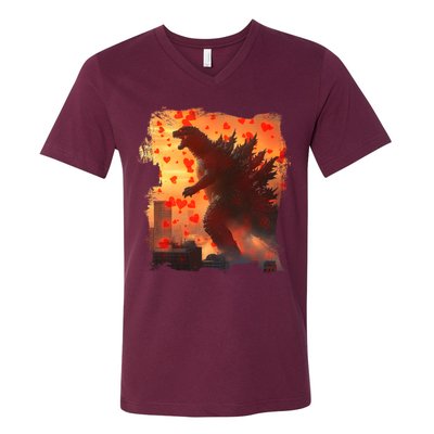 Funny Valentines Day Japanese Kaiju Monster V-Neck T-Shirt
