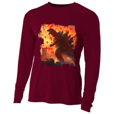 Funny Valentines Day Japanese Kaiju Monster Cooling Performance Long Sleeve Crew