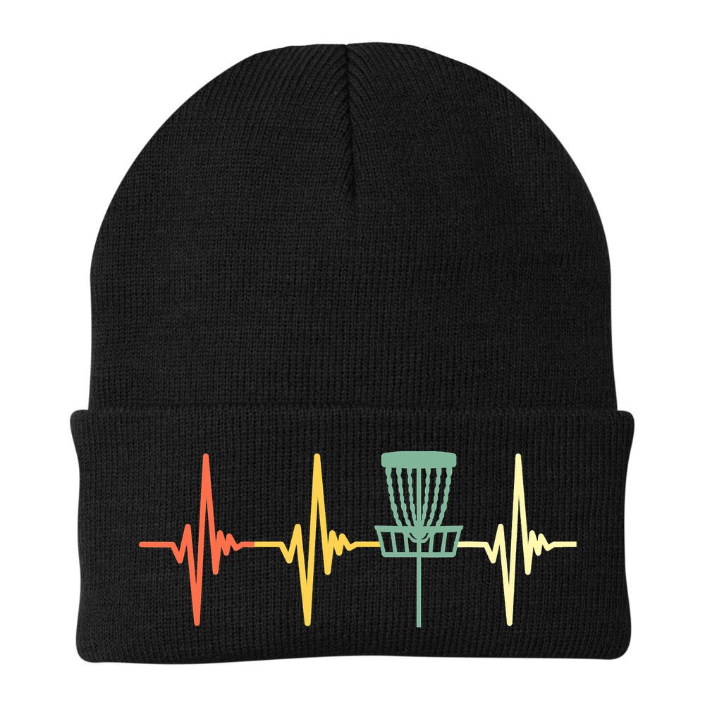 Funny Vintage Disc Golf Retro Heartbeat Disc Golf Beanie