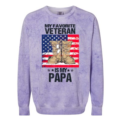 Father Veterans Day My Favorite Veteran Is My Papa For Kids Colorblast Crewneck Sweatshirt