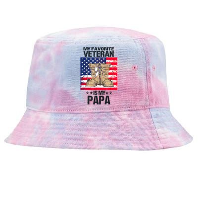 Father Veterans Day My Favorite Veteran Is My Papa For Kids Tie-Dyed Bucket Hat