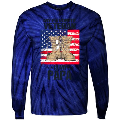 Father Veterans Day My Favorite Veteran Is My Papa For Kids Tie-Dye Long Sleeve Shirt