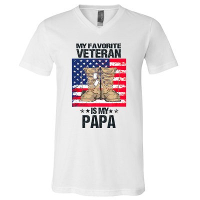 Father Veterans Day My Favorite Veteran Is My Papa For Kids V-Neck T-Shirt