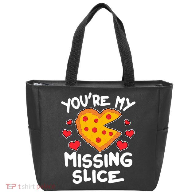 Funny Valentine's Day You're My Missing Slice Heart Pizza Zip Tote Bag