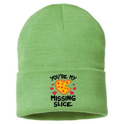 Funny Valentine's Day You're My Missing Slice Heart Pizza Sustainable Knit Beanie