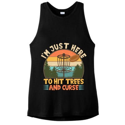 Funny Vintage Disc Golf I'm Just Here To Hit Trees And Curse Ladies PosiCharge Tri-Blend Wicking Tank