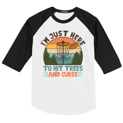 Funny Vintage Disc Golf I'm Just Here To Hit Trees And Curse Baseball Sleeve Shirt