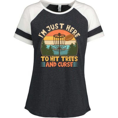 Funny Vintage Disc Golf I'm Just Here To Hit Trees And Curse Enza Ladies Jersey Colorblock Tee