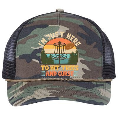 Funny Vintage Disc Golf I'm Just Here To Hit Trees And Curse Retro Rope Trucker Hat Cap