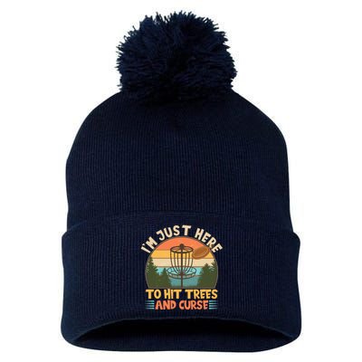 Funny Vintage Disc Golf I'm Just Here To Hit Trees And Curse Pom Pom 12in Knit Beanie