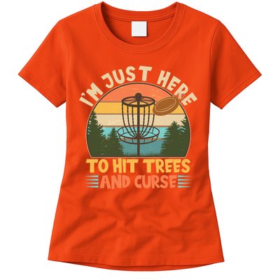 Funny Vintage Disc Golf I'm Just Here To Hit Trees And Curse Womens T-Shirt