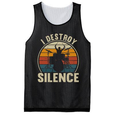 Funny Vintage Drums Player I Destroy Silence Drummer Mesh Reversible Basketball Jersey Tank