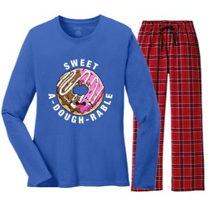 Funny Valentine's Day Agiftdoughgiftrable Adorable Food Donut Puns Gift Women's Long Sleeve Flannel Pajama Set 