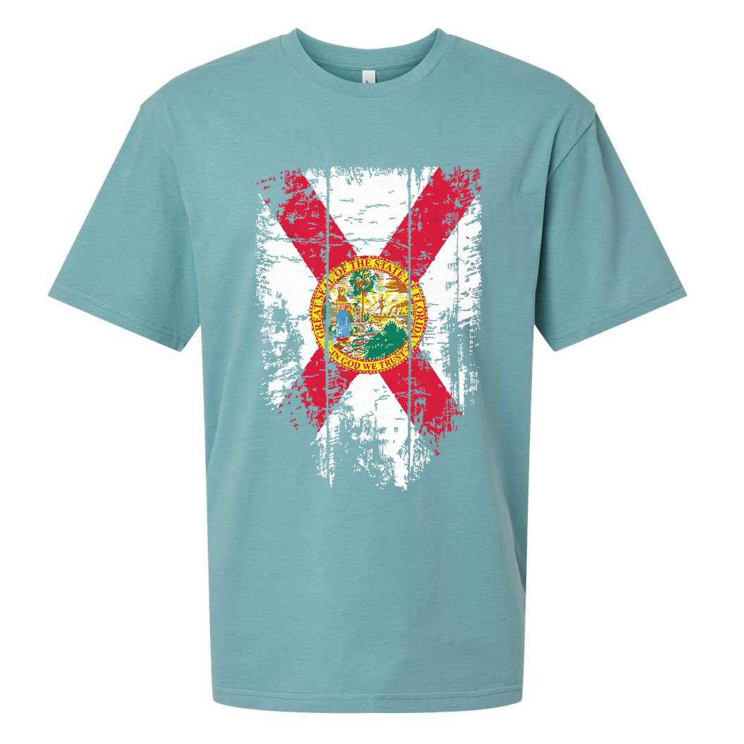 Florida Vintage Distressed Florida Flag Sueded Cloud Jersey T-Shirt