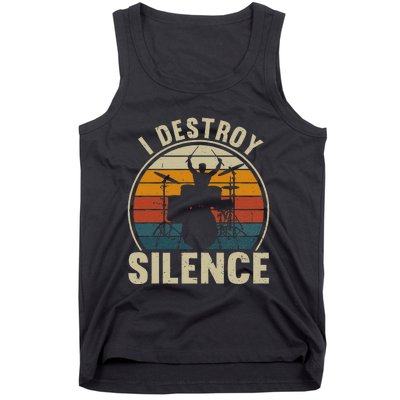 Funny Vintage Drums Player I Destroy Silence Drummer Tank Top