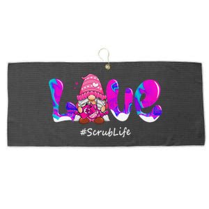 Funny Valentines Day Gnome Love Scrub Life Nurse Stethoscope Large Microfiber Waffle Golf Towel