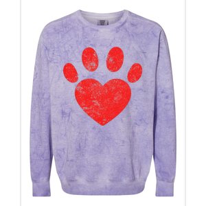 Funny Valentines Day Paw Print Heart Dog Cat Owner Colorblast Crewneck Sweatshirt