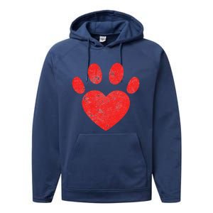 Funny Valentines Day Paw Print Heart Dog Cat Owner Performance Fleece Hoodie