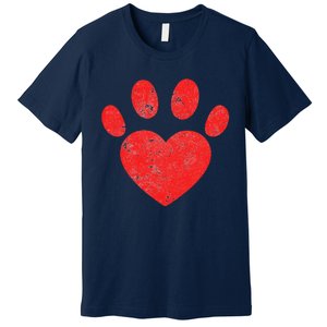 Funny Valentines Day Paw Print Heart Dog Cat Owner Premium T-Shirt