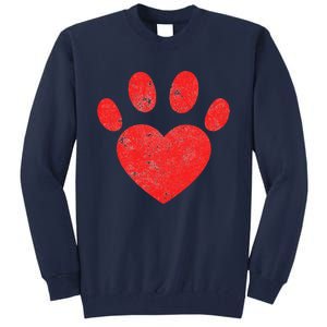 Funny Valentines Day Paw Print Heart Dog Cat Owner Tall Sweatshirt