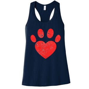 Funny Valentines Day Paw Print Heart Dog Cat Owner Women's Racerback Tank