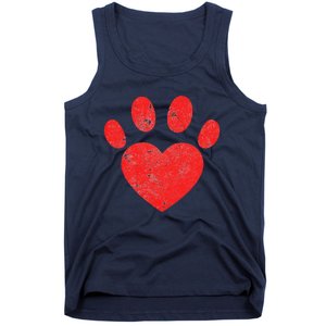 Funny Valentines Day Paw Print Heart Dog Cat Owner Tank Top