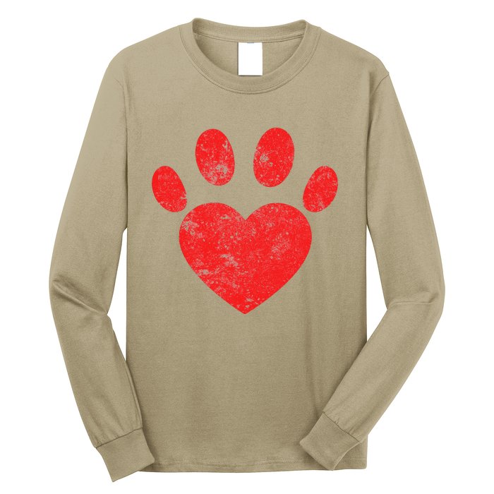 Funny Valentines Day Paw Print Heart Dog Cat Owner Long Sleeve Shirt