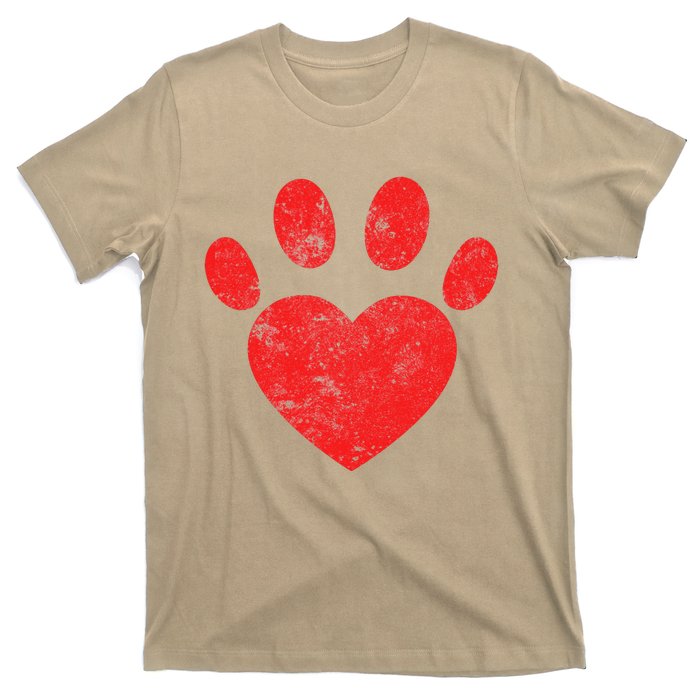 Funny Valentines Day Paw Print Heart Dog Cat Owner T-Shirt