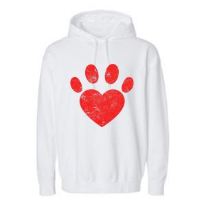 Funny Valentines Day Paw Print Heart Dog Cat Owner Garment-Dyed Fleece Hoodie