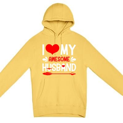 Funny Valentines Day Couple I Love My Awesome Funny Husband Great Gift Premium Pullover Hoodie