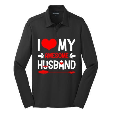 Funny Valentines Day Couple I Love My Awesome Funny Husband Great Gift Silk Touch Performance Long Sleeve Polo