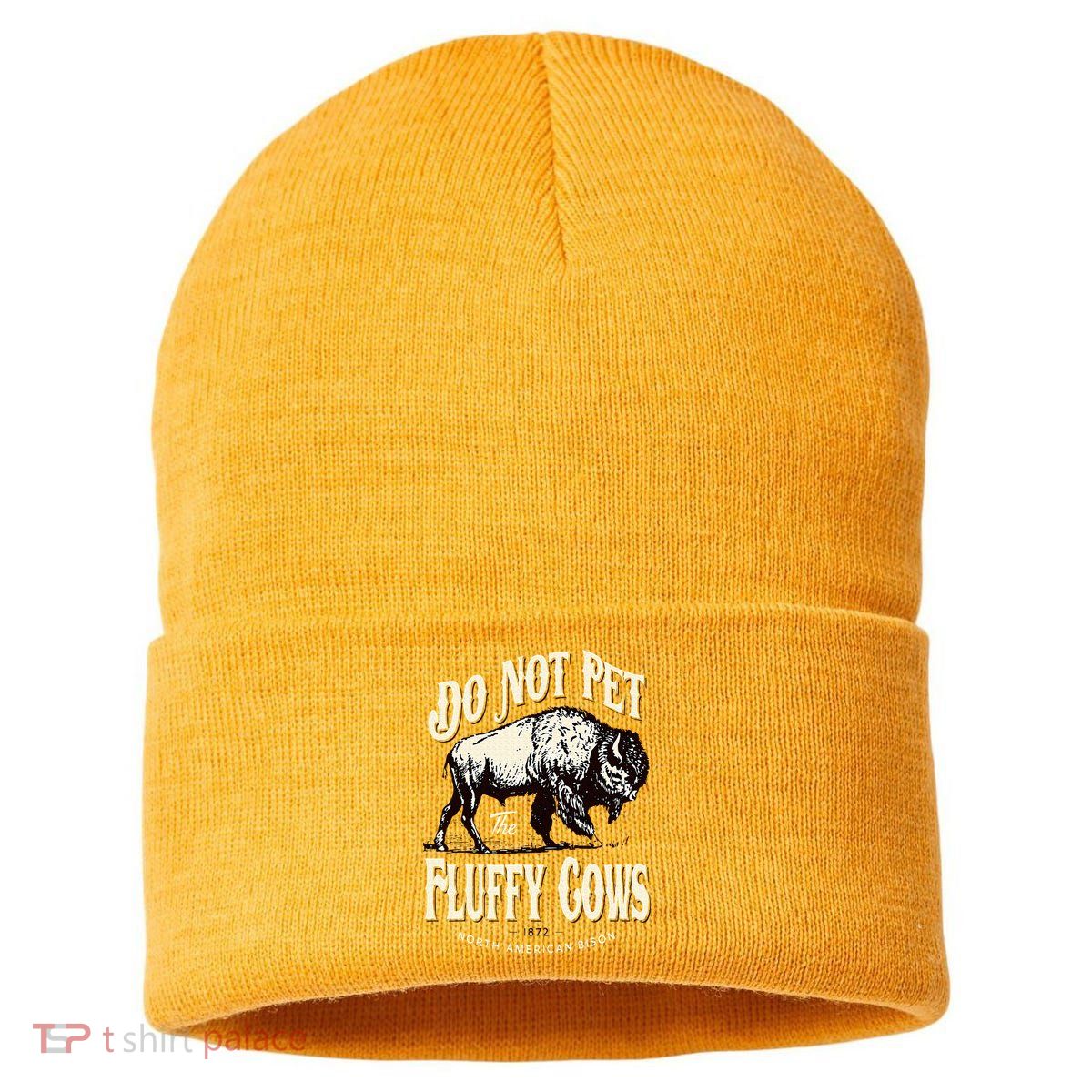 Funny Vintage Do Not Pet the Fluffy Cows American Bison Sustainable Knit Beanie