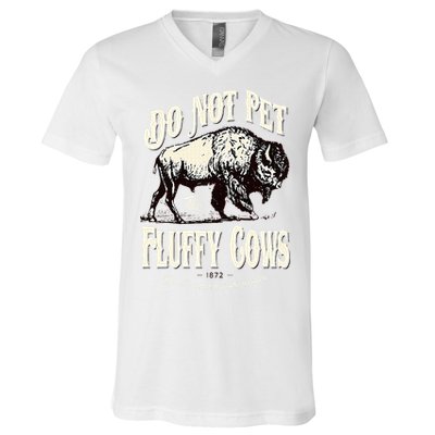 Funny Vintage Do Not Pet the Fluffy Cows American Bison V-Neck T-Shirt