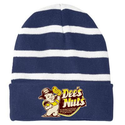 Funny Vintage Dee's Nuts Logo Striped Beanie with Solid Band