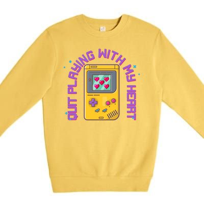 Funny Valentines Day Quit Playing With My Heart Retro Video Game Fan Premium Crewneck Sweatshirt