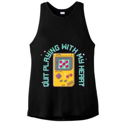 Funny Valentines Day Quit Playing With My Heart Retro Video Game Fan Ladies PosiCharge Tri-Blend Wicking Tank