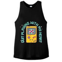 Funny Valentines Day Quit Playing With My Heart Retro Video Game Fan Ladies PosiCharge Tri-Blend Wicking Tank