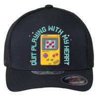 Funny Valentines Day Quit Playing With My Heart Retro Video Game Fan Flexfit Unipanel Trucker Cap