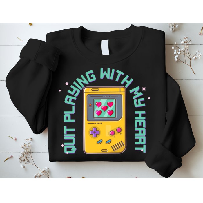 Funny Valentines Day Quit Playing With My Heart Retro Video Game Fan Sweatshirt