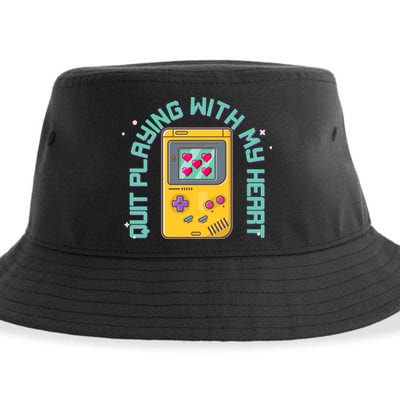 Funny Valentines Day Quit Playing With My Heart Retro Video Game Fan Sustainable Bucket Hat