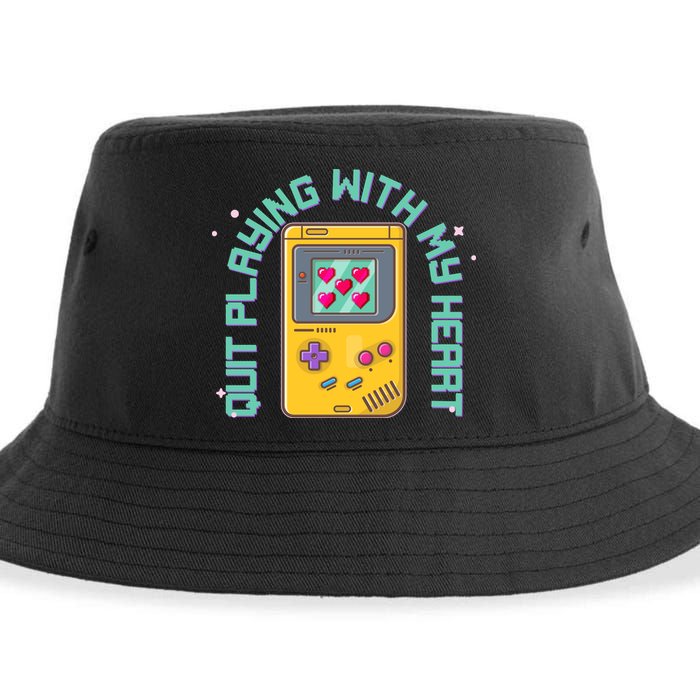 Funny Valentines Day Quit Playing With My Heart Retro Video Game Fan Sustainable Bucket Hat