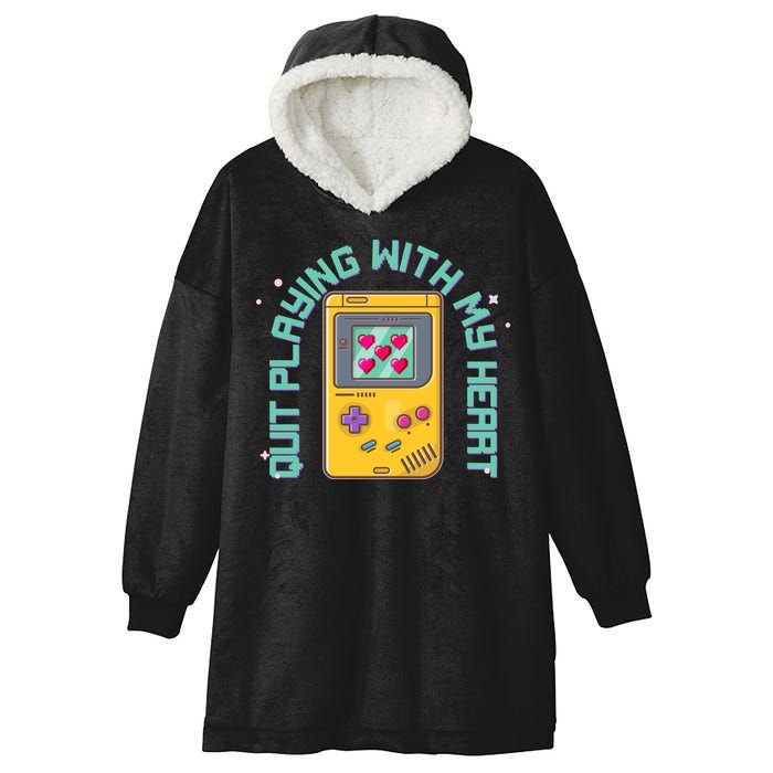 Funny Valentines Day Quit Playing With My Heart Retro Video Game Fan Hooded Wearable Blanket