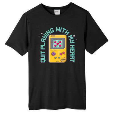 Funny Valentines Day Quit Playing With My Heart Retro Video Game Fan Tall Fusion ChromaSoft Performance T-Shirt