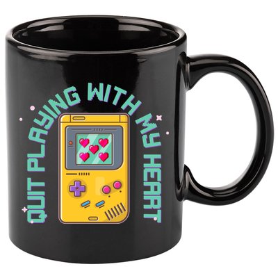 Funny Valentines Day Quit Playing With My Heart Retro Video Game Fan 11oz C Handle Ceramic Mug