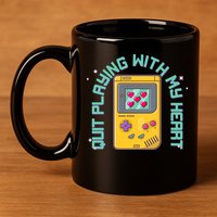 Funny Valentines Day Quit Playing With My Heart Retro Video Game Fan 11oz C Handle Ceramic Mug