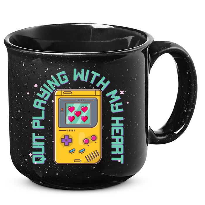 Funny Valentines Day Quit Playing With My Heart Retro Video Game Fan 15oz Campfire Ceramic Mug